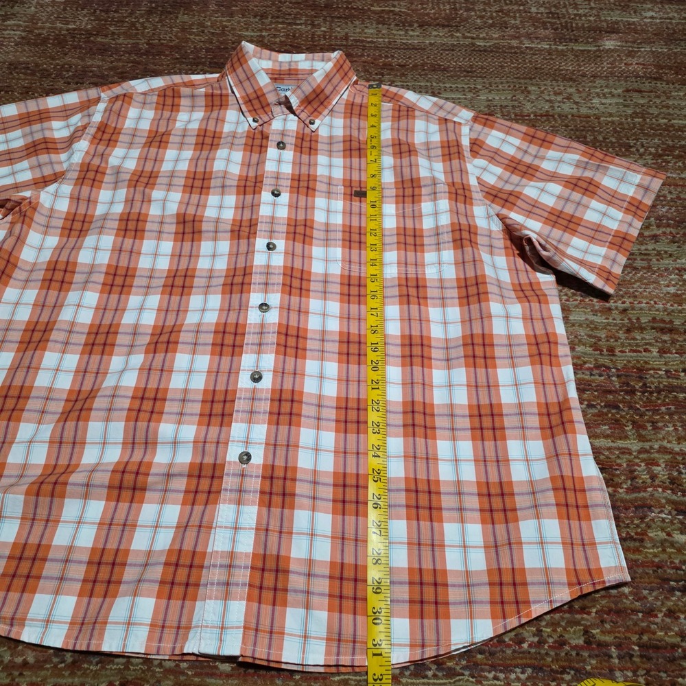 Carhartt MensPlaid Short Sleeve Button Up Shirt Orange White Cotton 2XL Workwear - Picture 4 of 10